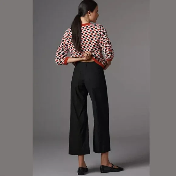 Maeve Colette Magic Fabric Crop Wide-Leg Pants Black Size 24 - Picture 2 of 7